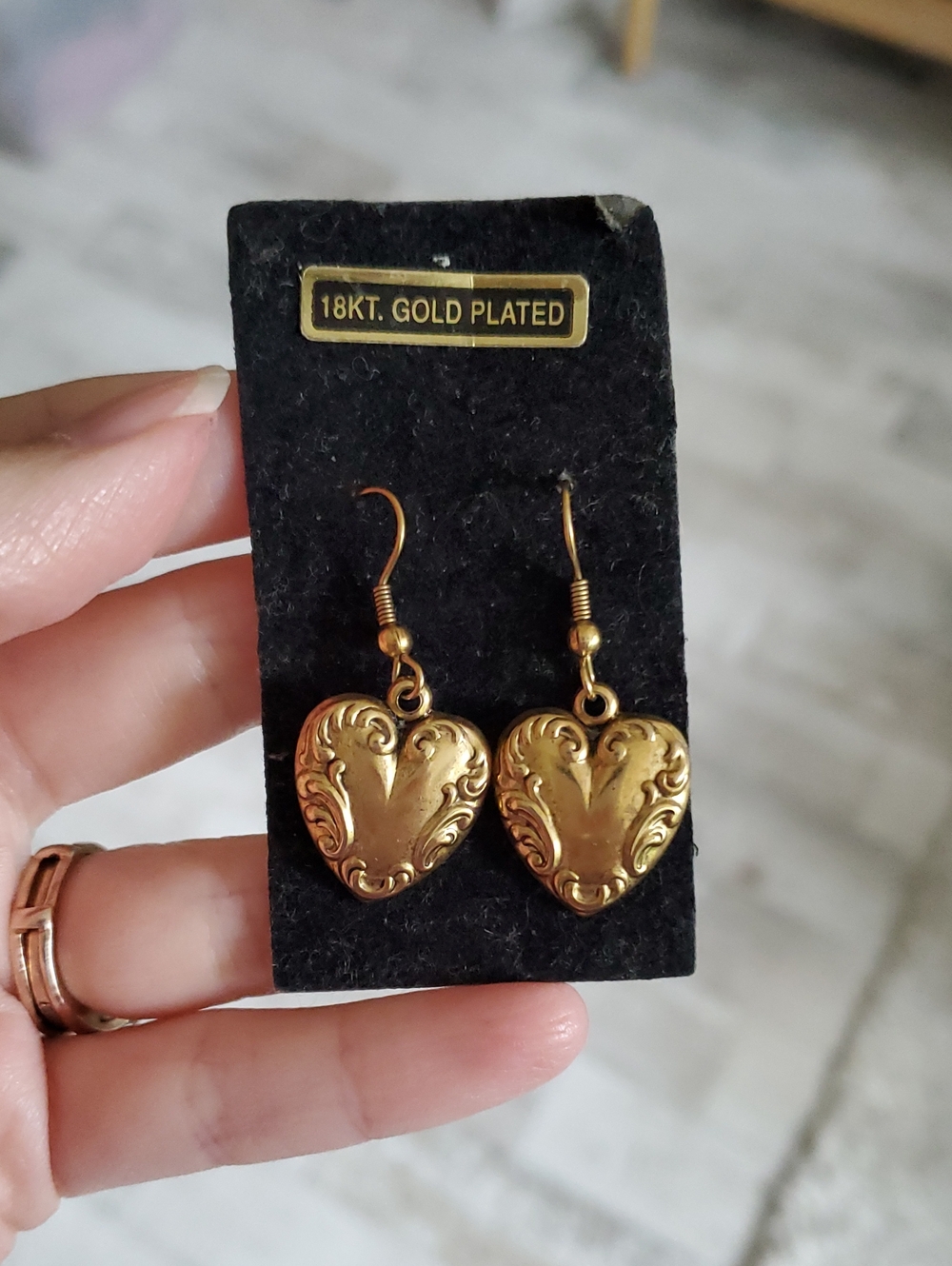 Vintage 90s 18k Gold Plated Heart Drop Earrings